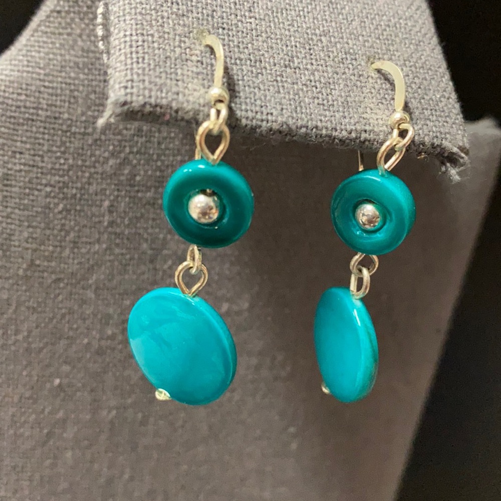 Acrylic blue & Silver tone dangling pierced earrings